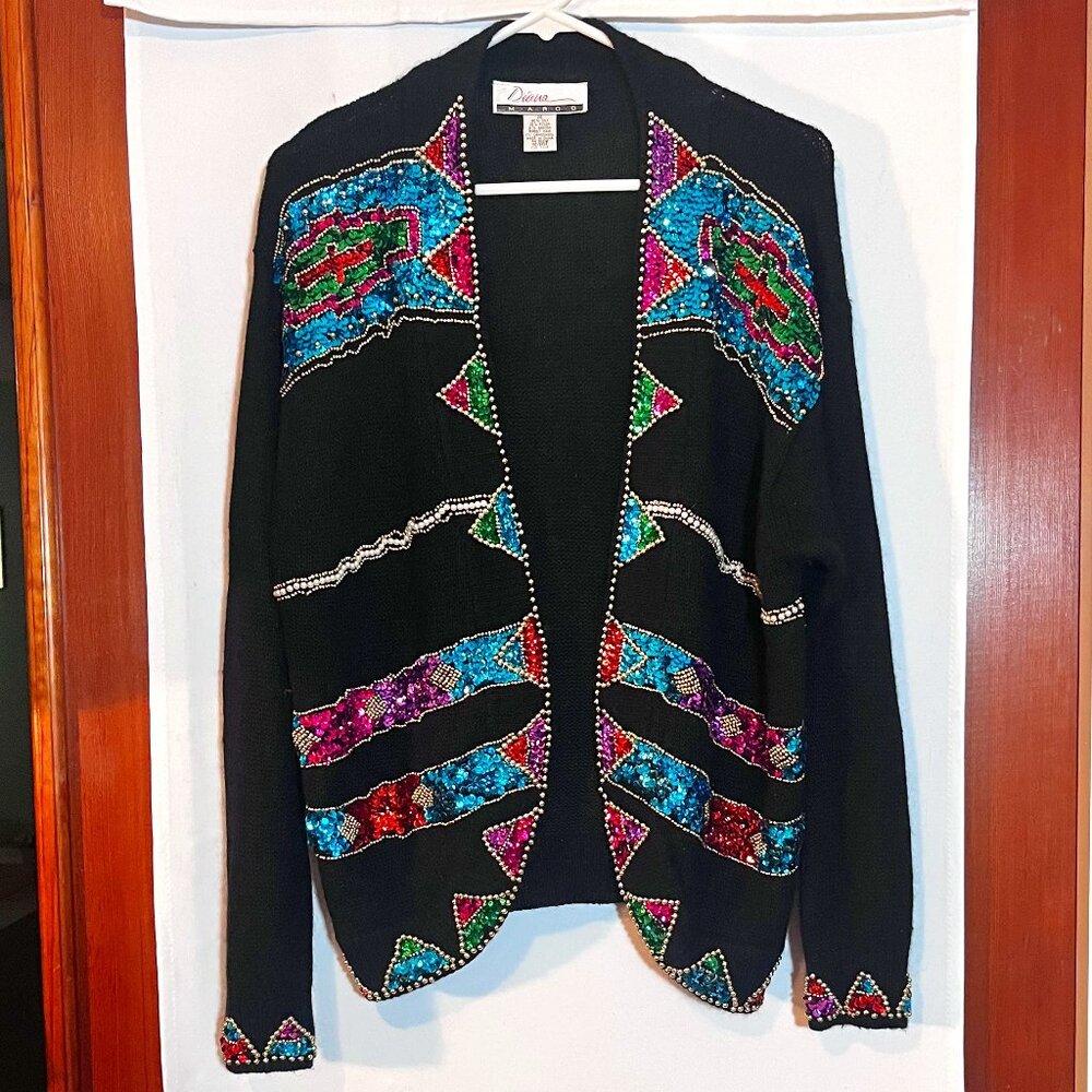 Vintage Bling Open Cardigan Silk Gold Beaded Sequins